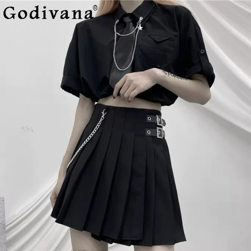 

Spring Summer Gray Cool Sweet Irregular Pleated Skirt Women High Waist A-line Versatile Age Reduction College Sweet Short Skirts