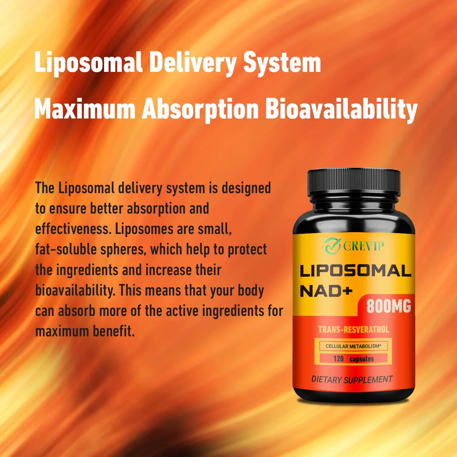 Liposomal NAD+ - with Trans-Resveratrol, Antioxidant, for Cellular Energy, DNA Repair, Immune Health Support