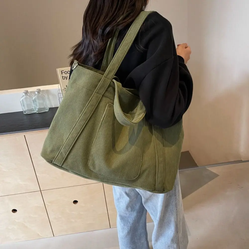 

Temperament Solid Color Corduroy Shoulder Bag Casual Large Capacity Canvas Tote Bag Korean Style Handbag Crossbody Bag Shopping