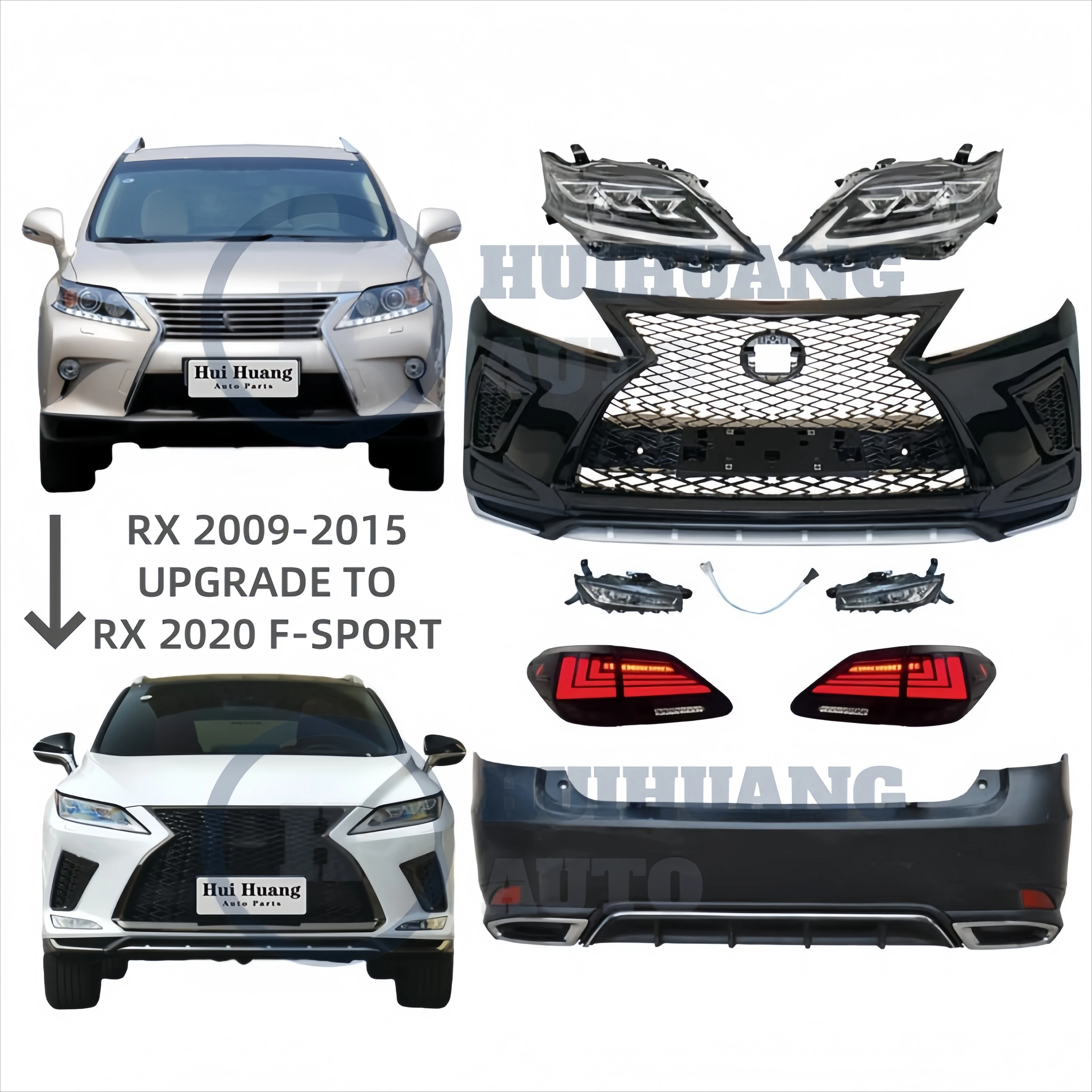 Direct Fitment Body Kit Include Front Bumper Assembly with Grille Headlight for  RX 2009-2015 Upgrade to 2020 Model