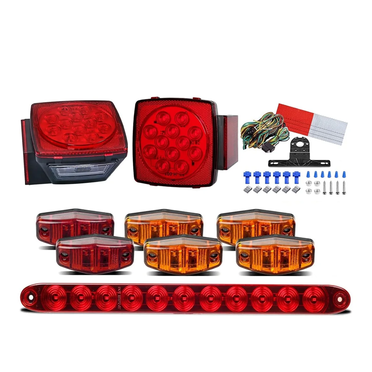 NNR-12V Square LED Trailer Light Kit,Submersible IP68 LED Stop Turn Tail Side Marker License Light for Utility Trailer,Boat