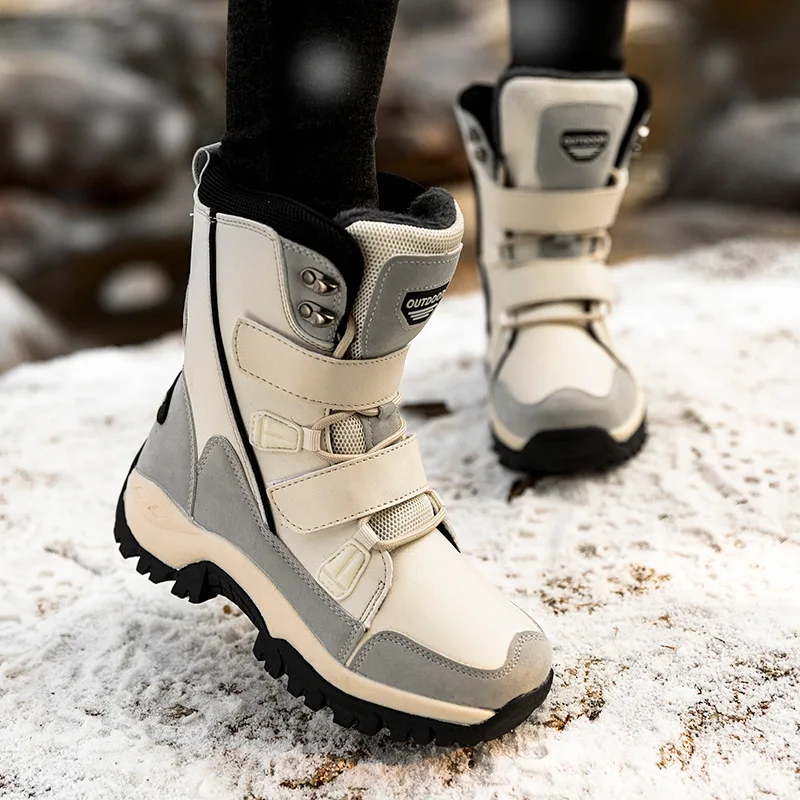 Short Snow Boots Size 36-42 Winter Women Grey Ankle Boots Waterproof Warm Shoes Outdoor Thickened Plush Windproof Mid-Calf Boots