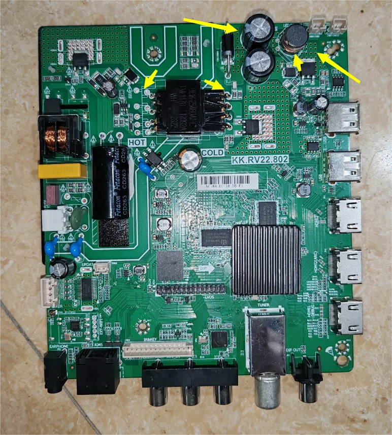 KK.RV22.802 Three in one TV motherboard WiFi network 4-core 1g+8G DVB-T2 30--84V 25W or 60--110v 45w