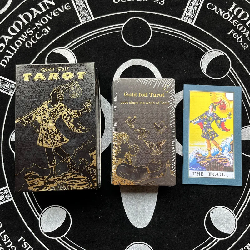 Golden English Waite Tarot Cards Set 12x7cm Stamping Gold Foil Plastic Rider Deck for Beginners Guidebook Divination Board Game