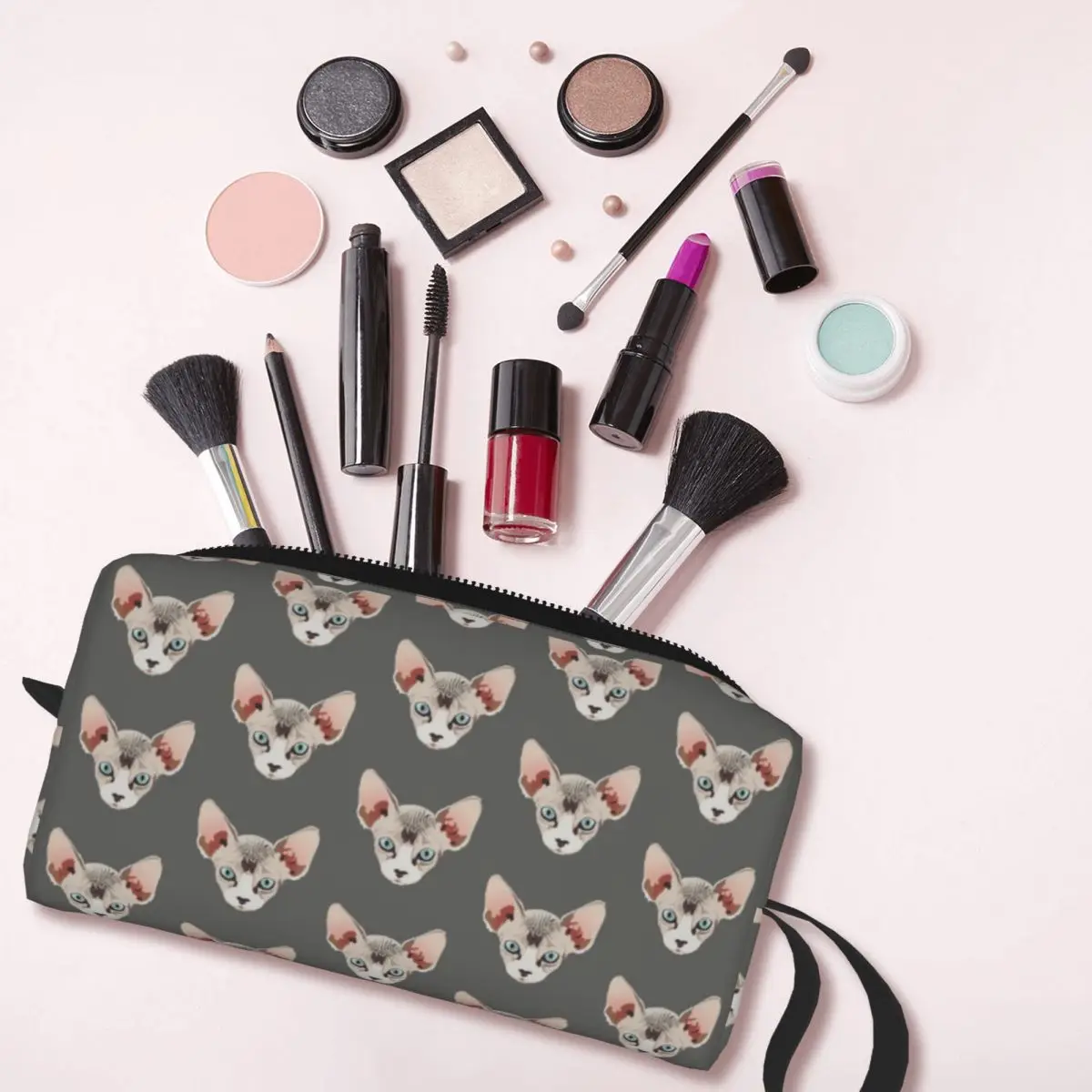 Trousse de maquillage chat Sphynx personnalisée pour femmes, trousse cosmétique de voyage, trousse de toilette de rangement pour chaton mignon, trousse Dopp