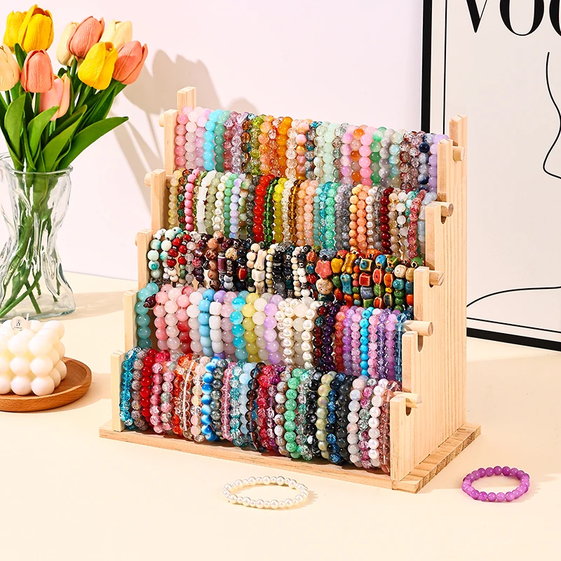 Multi-layer Solid Wood Bracelet Display Rack, Large Capacity Desktop Storage Holder for Bangles Hair Ties, Jewelry Stall Display