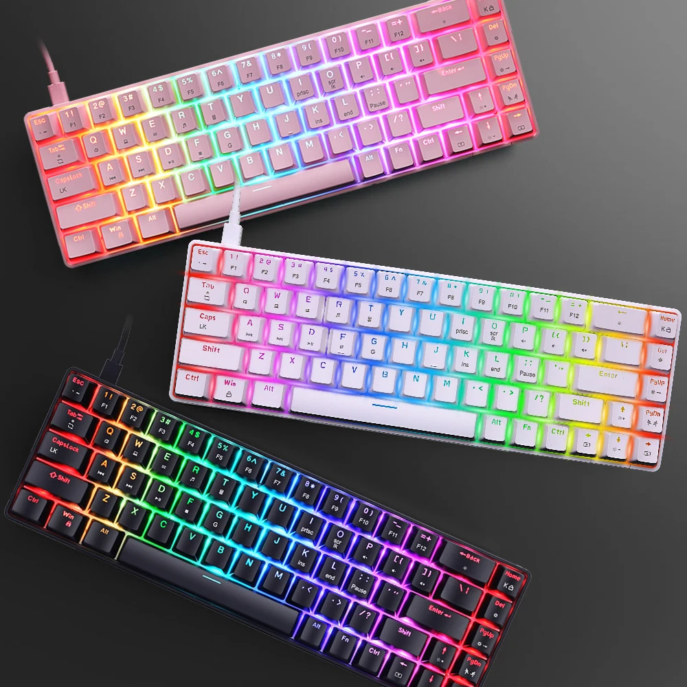 Di Động Nhỏ Chơi Game RGB Bàn Phím Cơ 68 Phím Đèn Nền Bàn Phím USB Có Dây Đỏ Xanh Dương Công Tắc Cho Game Thủ Máy Tính Laptop