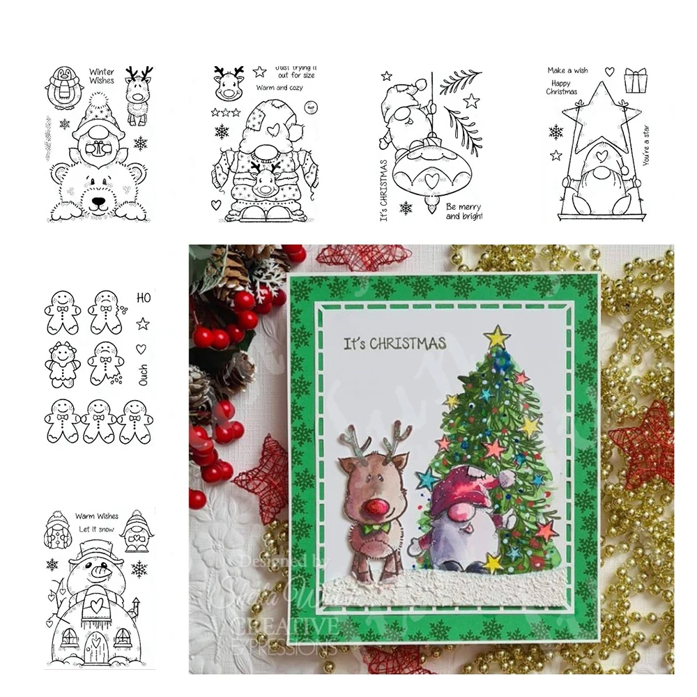 Gnomes Mini Rudolph Christmas Cutting Dies Silicone Stamps Scrapbooking DIY Paper Embossing Craft Supplies