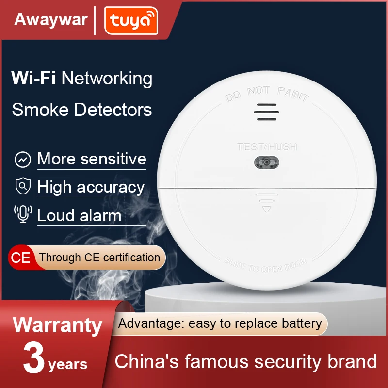 Awaywar Wireless WIFI Tuya Smoke Detector Fire Protection Portable Fire Alarm Sensors For Smart home Security Alarm System