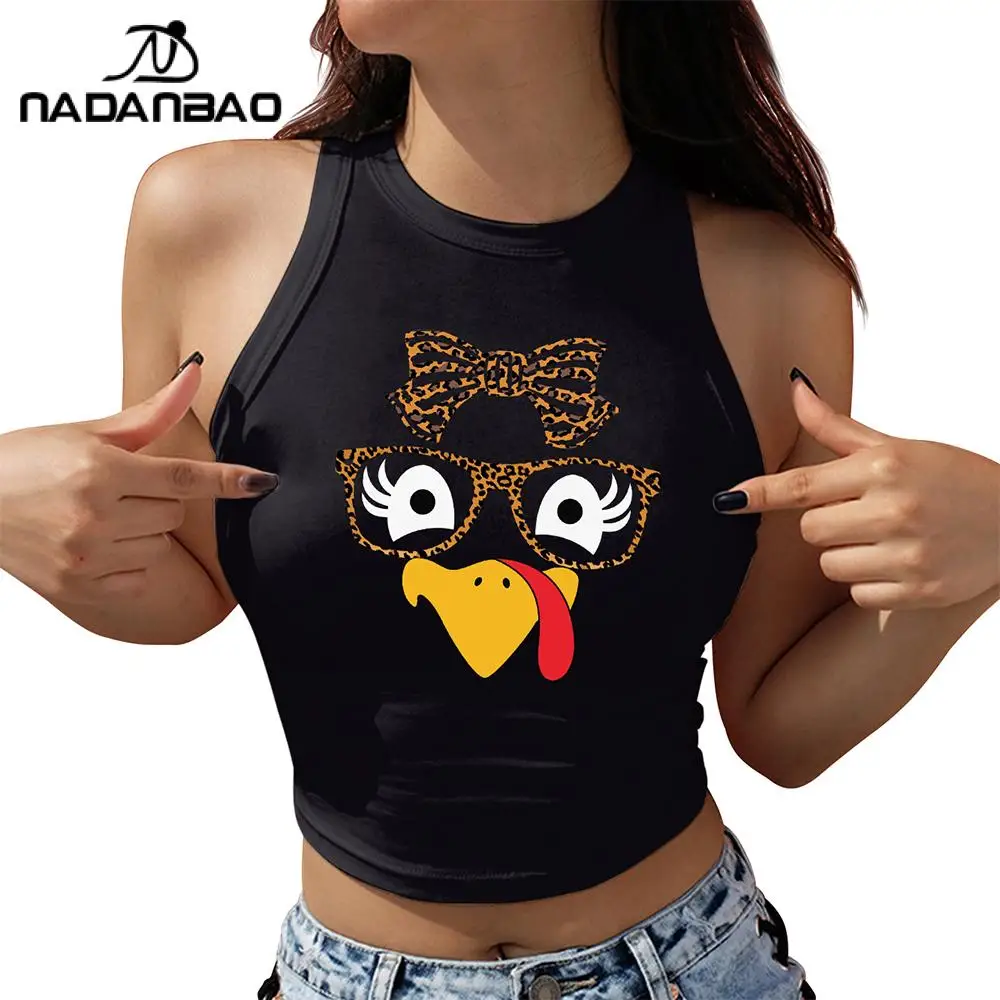 NADANBAO تركيا عطلة المحاصيل الأعلى للنساء سعيد الشكر الأسود المطبوعة بروتيل أكمام سترة مثيرة موضة هدايا الحفلات