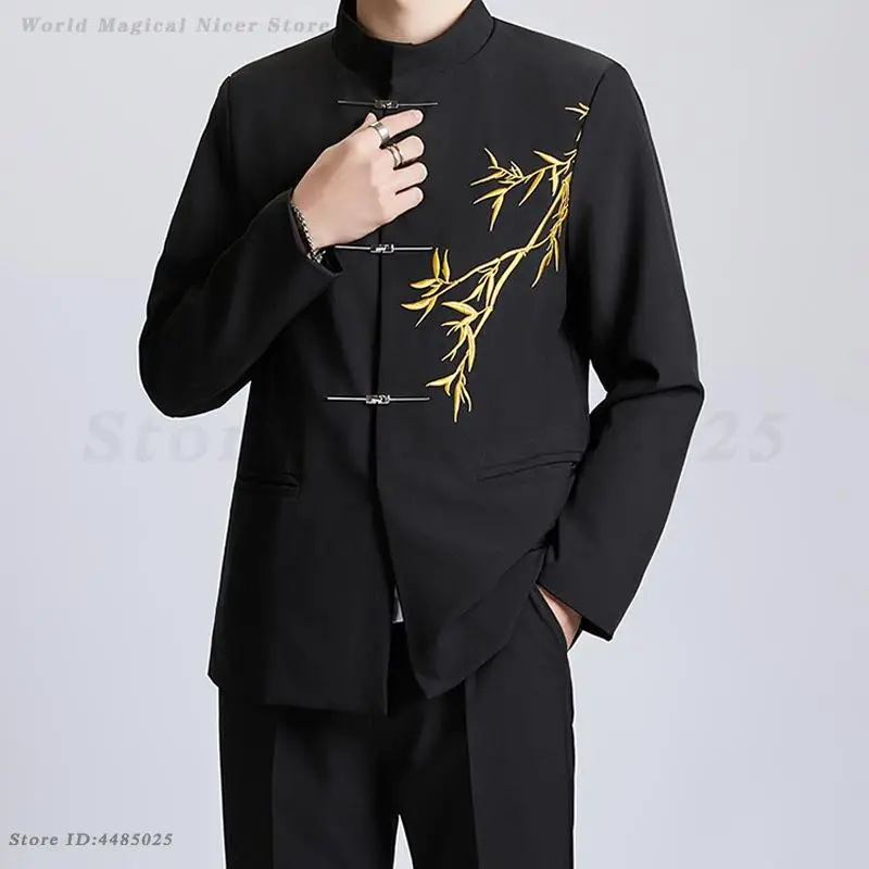 التقليدية الصينية الرجال تشونغشان البدلة الرجعية سترة بانت مجموعة جديدة النمط الصيني ملابس تانغ غير رسمية الرجال أنيقة الزي الرسمي #6