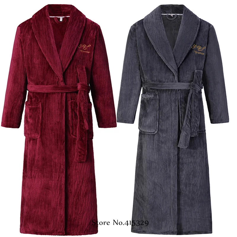 Big Size 3Xl 4Xl Coral Fleece Bathrobe Shower Peignoirs Kimono Robe Gown Winter New Men\'s Homewear Loose Thicken Nightwear