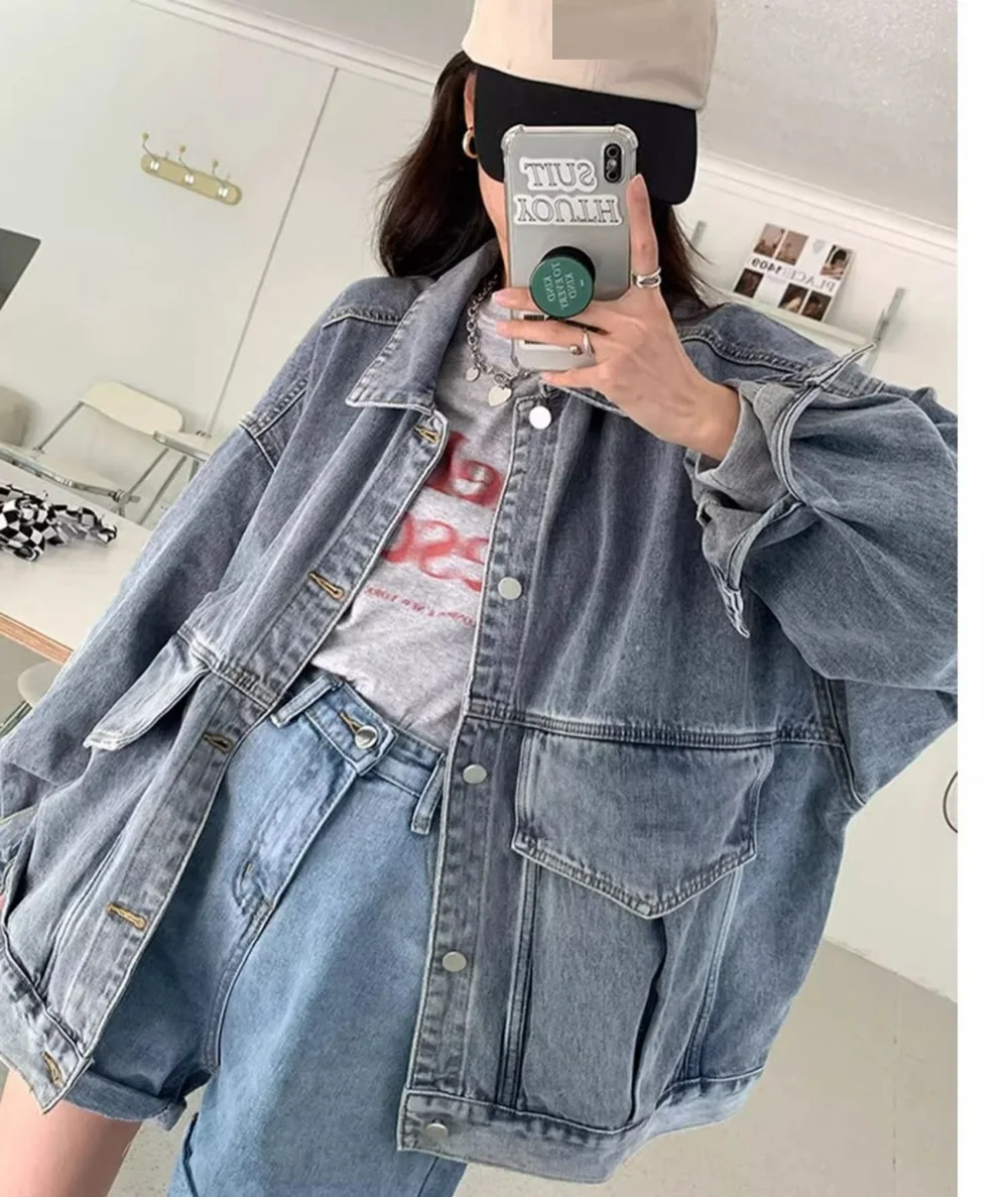 Plus maat 5XL 140 kg herfst denim jassen voor dames streetwear oversized jassen losse uitloper