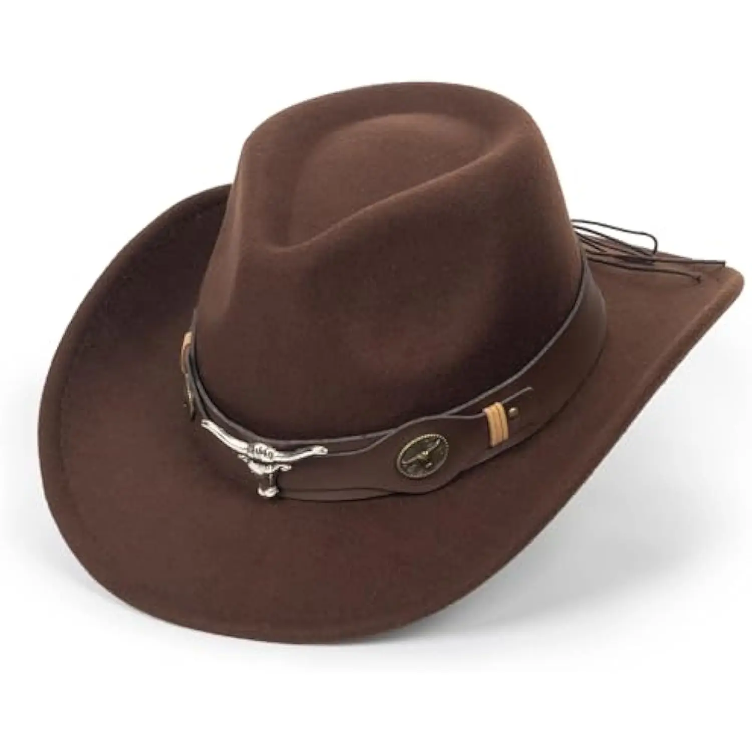 

Mistdawn Felt Fedora Western Cowboy Hat for Women Men Rolled Wide Brim Retro Rodeo Cowgirl Hat with Bull Buckle Belt