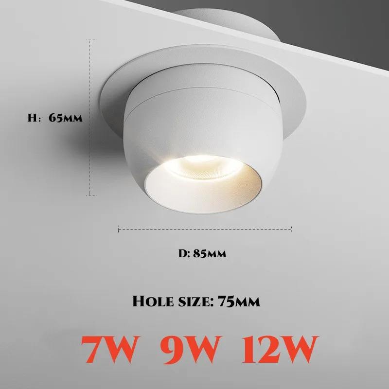 Round 355 Angle Rotate Dimmable LED COB Recessed Downlight 7W 9W 12W Ceiling Spot Light Pic Background For Indooor Living Room