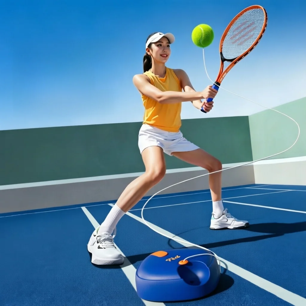 entraineur-de-tennis-automatique-filton-pour-joueur-individuel-avec-base-fixe-et-ligne-de-reflexion-service-auto-enroulant-en-alliage-d'aluminium-robuste