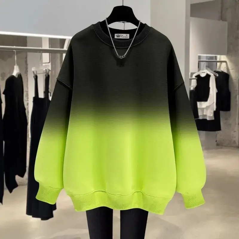 

Gradient color hoodie with women's fleece for spring, autumn and winter 2024 new fashion thin loose round neck pullover