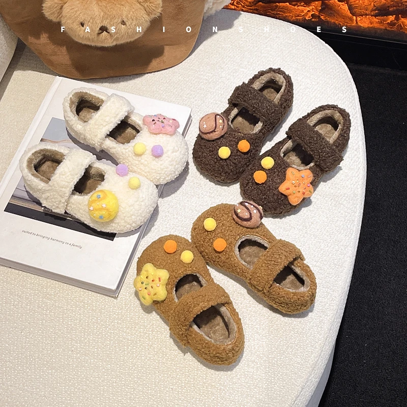

Kids Princess Flat Shoes Suede Fashion Girls Casual Shoes Hook&loop Soft 2025 Winter New Children Warm Shoes Non-slip Comfort