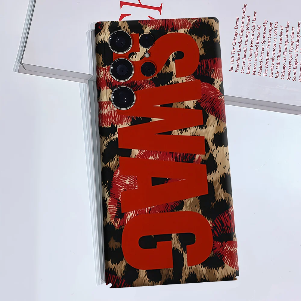 Sassy Leopard Lips Phone Case for Samsung Galaxy S26 S25 S24 S23 Ultra Plus Luxury Double-layer anti-fall Back Cover