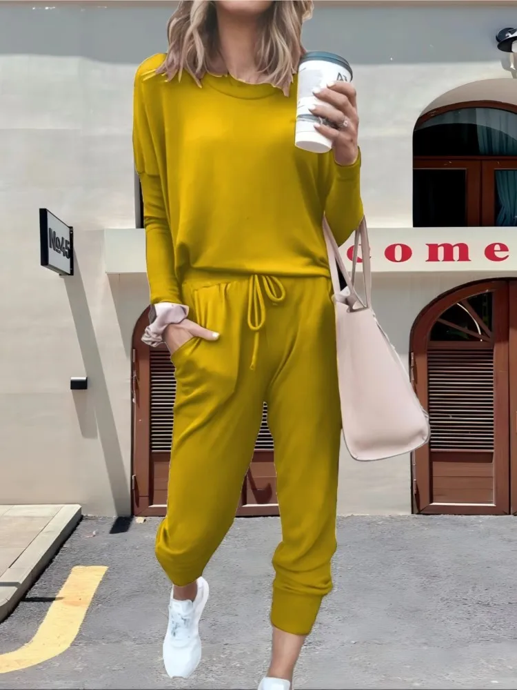 2023 frühjahr Neue Ankunft Mode Sets Rundhals Einfarbig T-Shirt Basis Schicht Top Beiläufige Gerade Hosen Modische Anzug