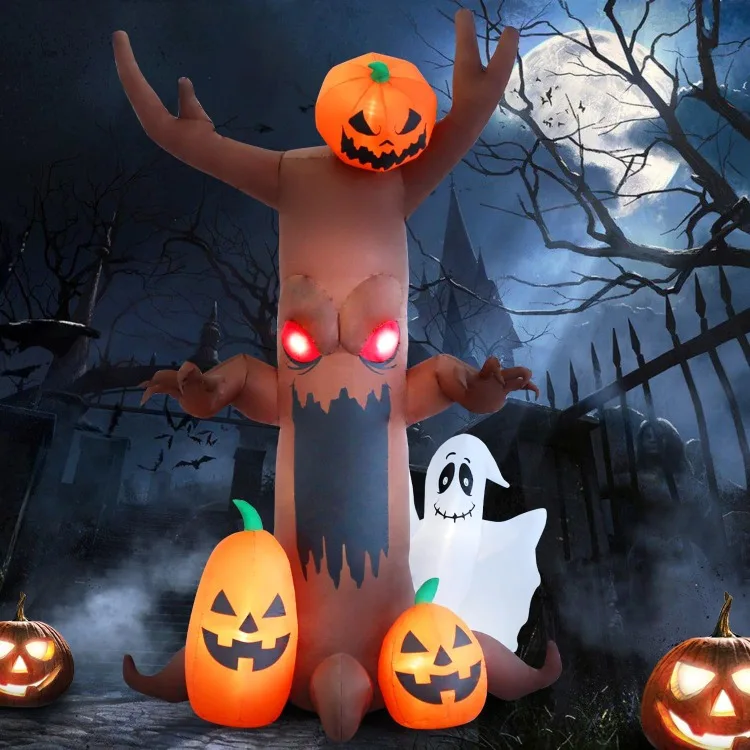 9ft Ghost Pumpkin Tree Halloween Outdoor Nadmuchiwana dekoracja, dekoracja zewnętrzna z oświetleniem LED, wakacyjna nadmuchiwana