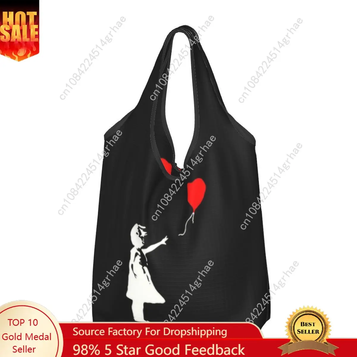 Custom Fashion Printing Banksy's Balloon Girl Shopping Tote Bag Portable Shopper Shoulder Banksy World Peace Handbag