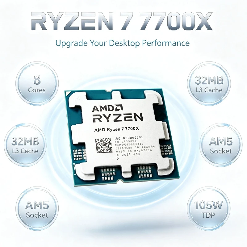 AMD Ryzen 7 7700X R7 7700X AM5 Socket Desktop CPU 32M L3 Cache 4.5GHz 8 Core 16 Thread 5NM Process Model 100-000000591