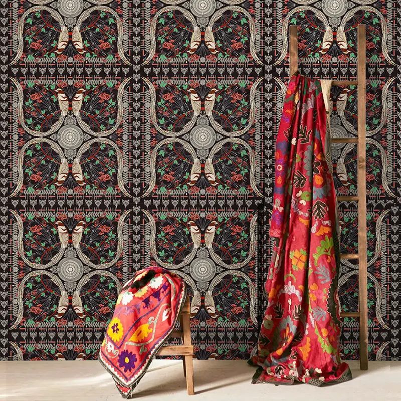 

New Bohemian Bedroom Wallpaper Exotic Ethnic Style Room Living Room Sofa Background Hotel Shop Restaurant Decoration Wallpaper