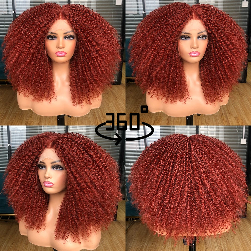 Curly Lace Front Wigs for Black Women Short Hair Pre Plucked With Babyhair Natural Looking Synthetic Kinky Afro Cosplay Wig Red