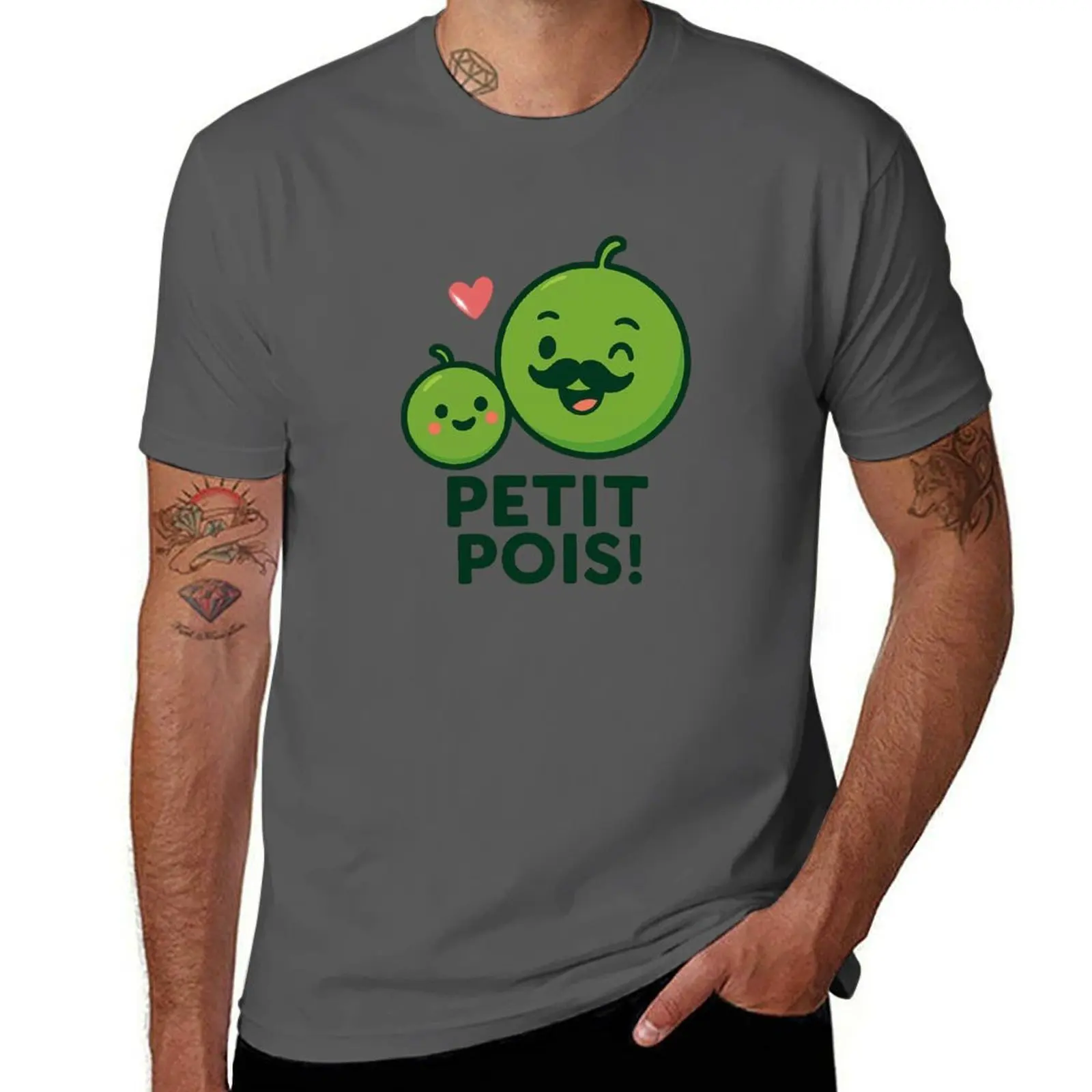 Petit Pois! – Süßes Daddy & Baby Pea Cartoon Design T-Shirt T-Shirt mit individuellem Aufdruck, T-Shirt für Herren, lässiges T-Shirt
