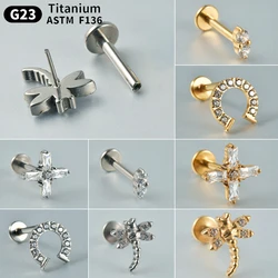 1PC G23 Titanium Threadless Push In Labret Lip Rings Cross Dragonfly Ear Cartilage Tragus Helix Earring Lobe Piercing Jewelry