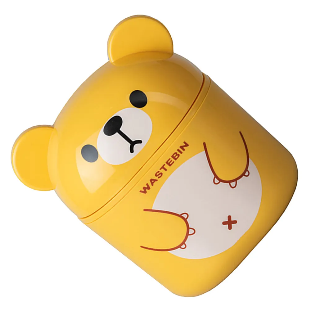

Mini Desktop Trash Bin Cartoon Bear Design Flipping Trash Bin Table Garbage Can Desktop Waste Bucket for Office Study