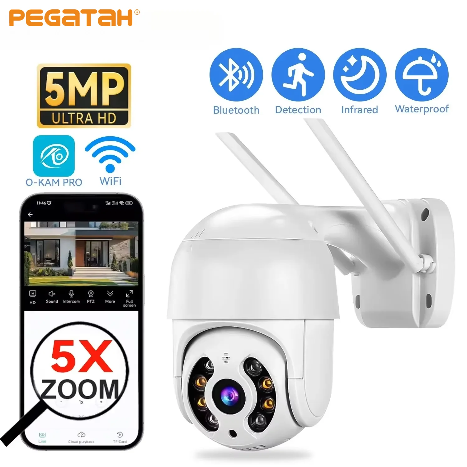 PEGATISAN 5MP IP Camera 3MP Speed Dome Auto Tracking PTZ Camera Smart Home Outdoor Wireless WIFI Surveillance Camera O-Kam Pro