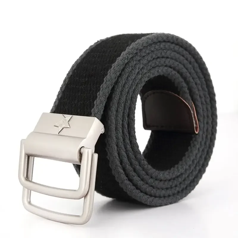 SupSindy Men Canvas Belt 3D Five Rays Star Double Ring Metal Buckle CCCP Soviet Sign Army Military Tactical Belt for Men Jeans