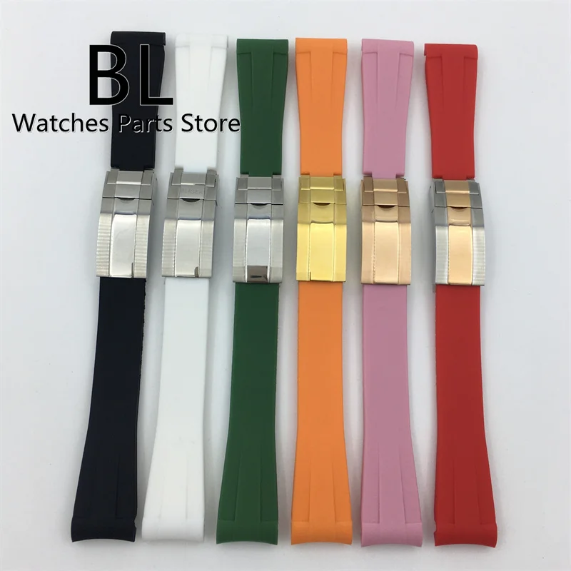 BLIGER 20mm Watch Band Black Red Orange Pink Rubber Strap Silver Rose Gold Bracelet Glide Buckle Fit 36mm/39mm/40mm/41mm Case