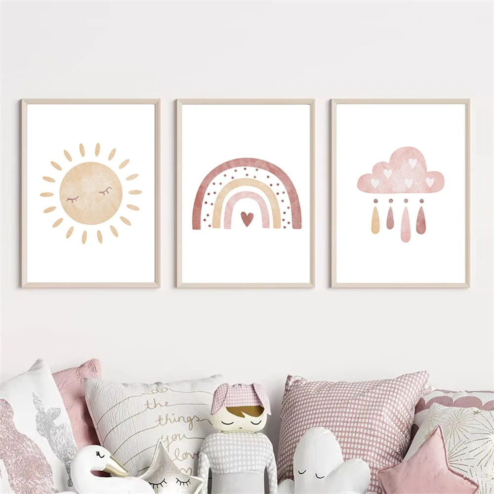 Sun Cloud Heart Rainbow Poster Nordic Canvas Painting Nursery Wall Art Posters And Prints Boho Wall Pictures Kids Room Decor