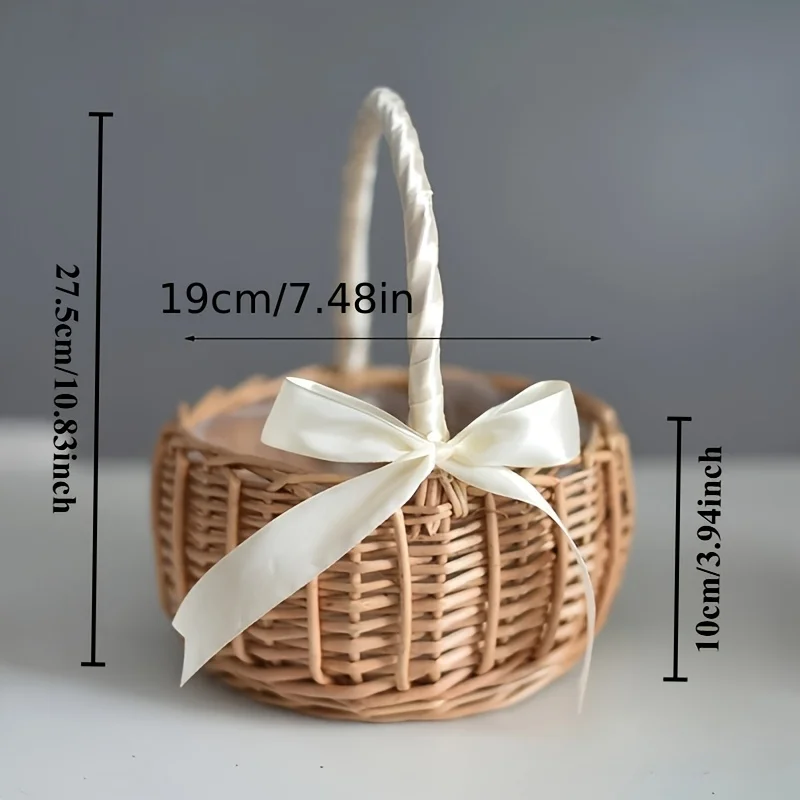 1pc Handwoven Rattan Wedding Basket,Detachable Liner, Multi-Functional for Flower Petals Storage, Rustic Oval Design for Home