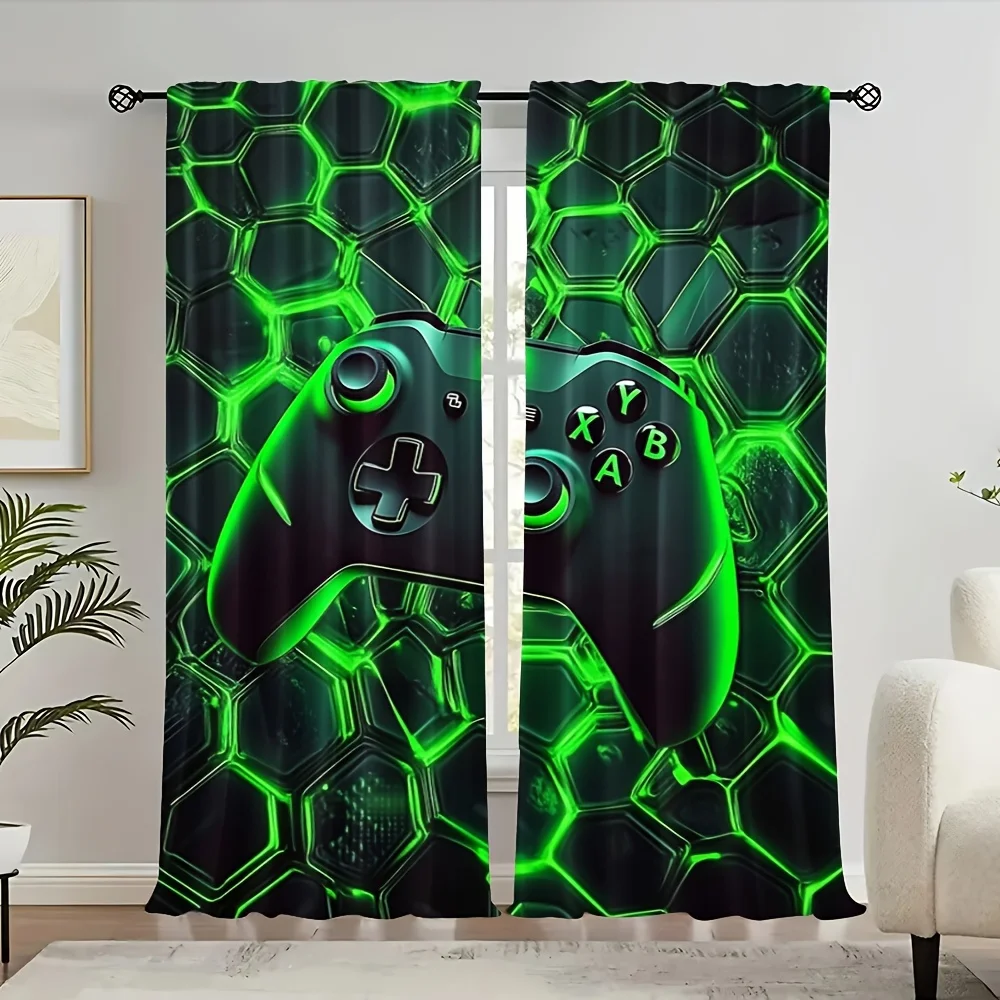 Set of 2 Modern Gaming Controller Curtains Made of Polyester, Featuring Rod Pockets. Suitable for Different Rooms, These Drapes