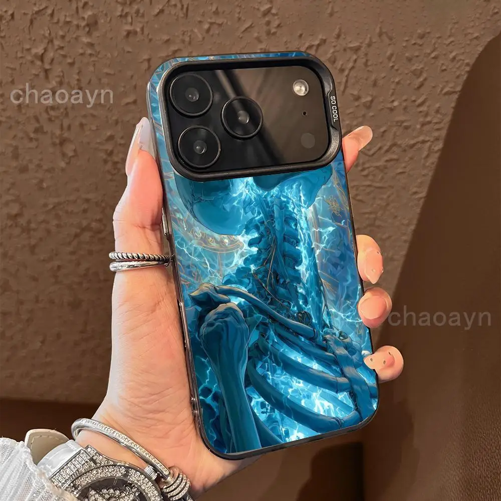 Funda de teléfono con patrón de calavera azul adecuada para iPhone 17 16 15 14 13 12 11 Pro/Max/Plus contraportada anticaída y a prueba de golpes