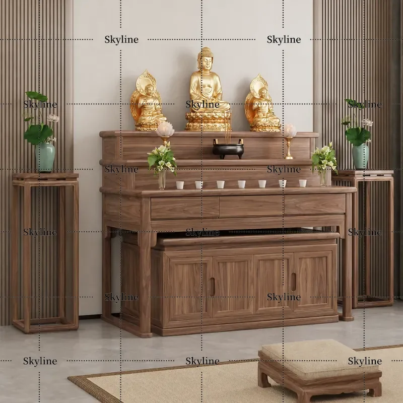 New Chinese Style Vertical Cabinet for Guanyin Bodhisattva Offering Table Buddhist Niche Platform Household Incense Burner