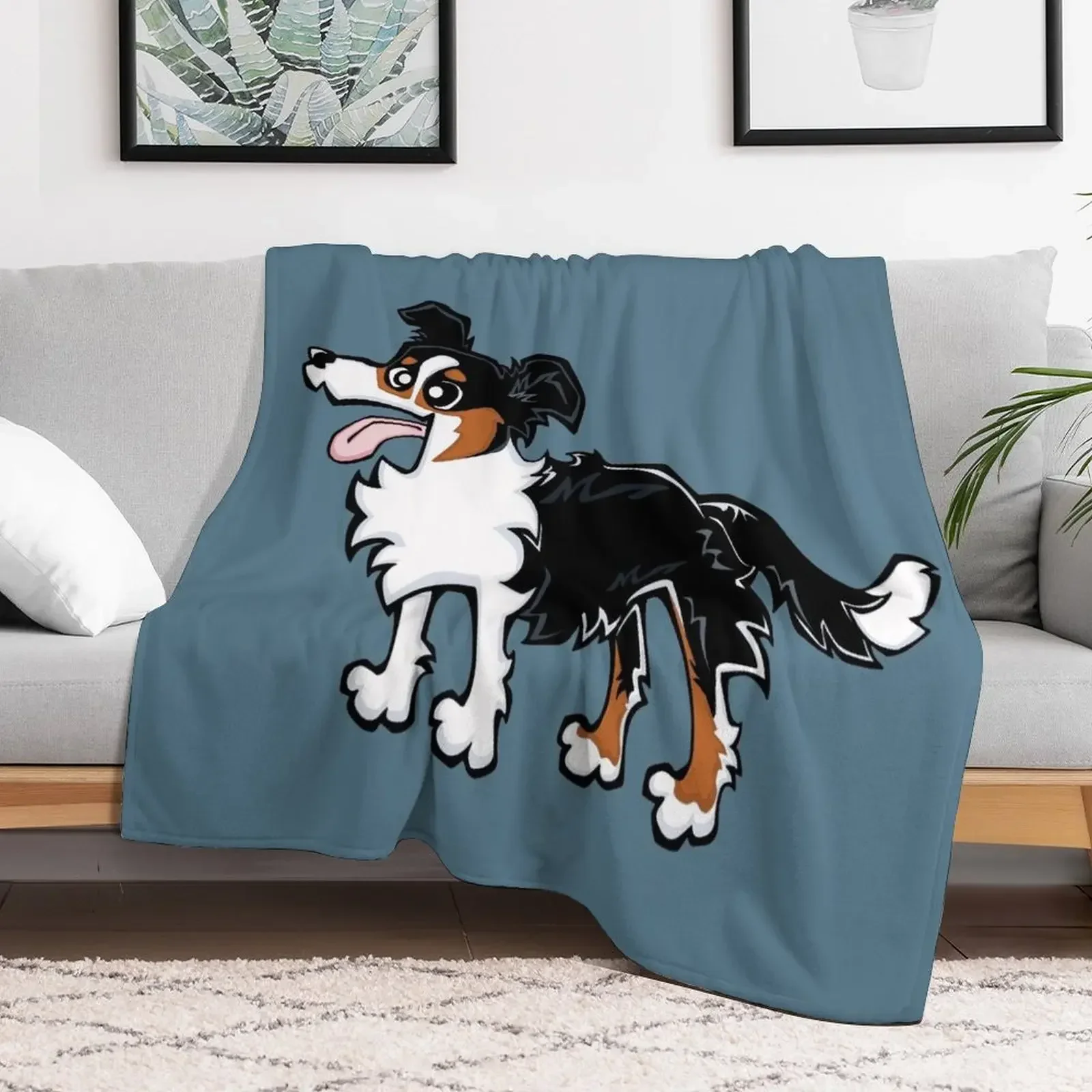 Border Collie - Tricolour (Full Body) BLUE BG Throw Blanket for sofa Comforter Moving Blankets