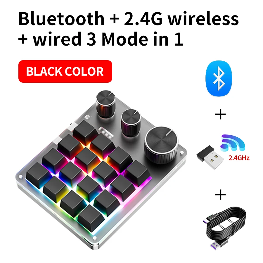 2.4G Aanpassen Bluetooth 3 modi USB Aangepast mechanisch toetsenbord met knop Volumeknop Knop Programmering Macro Gaming 16-toets - afbeelding 1