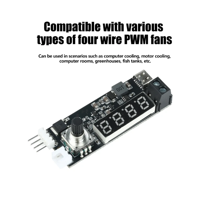 P5EA 4 Pin Fan Controller Module, Digital Display, Knob Control, 5V Port and 12V Wire Input for PC Cooling, Cabinet Heat