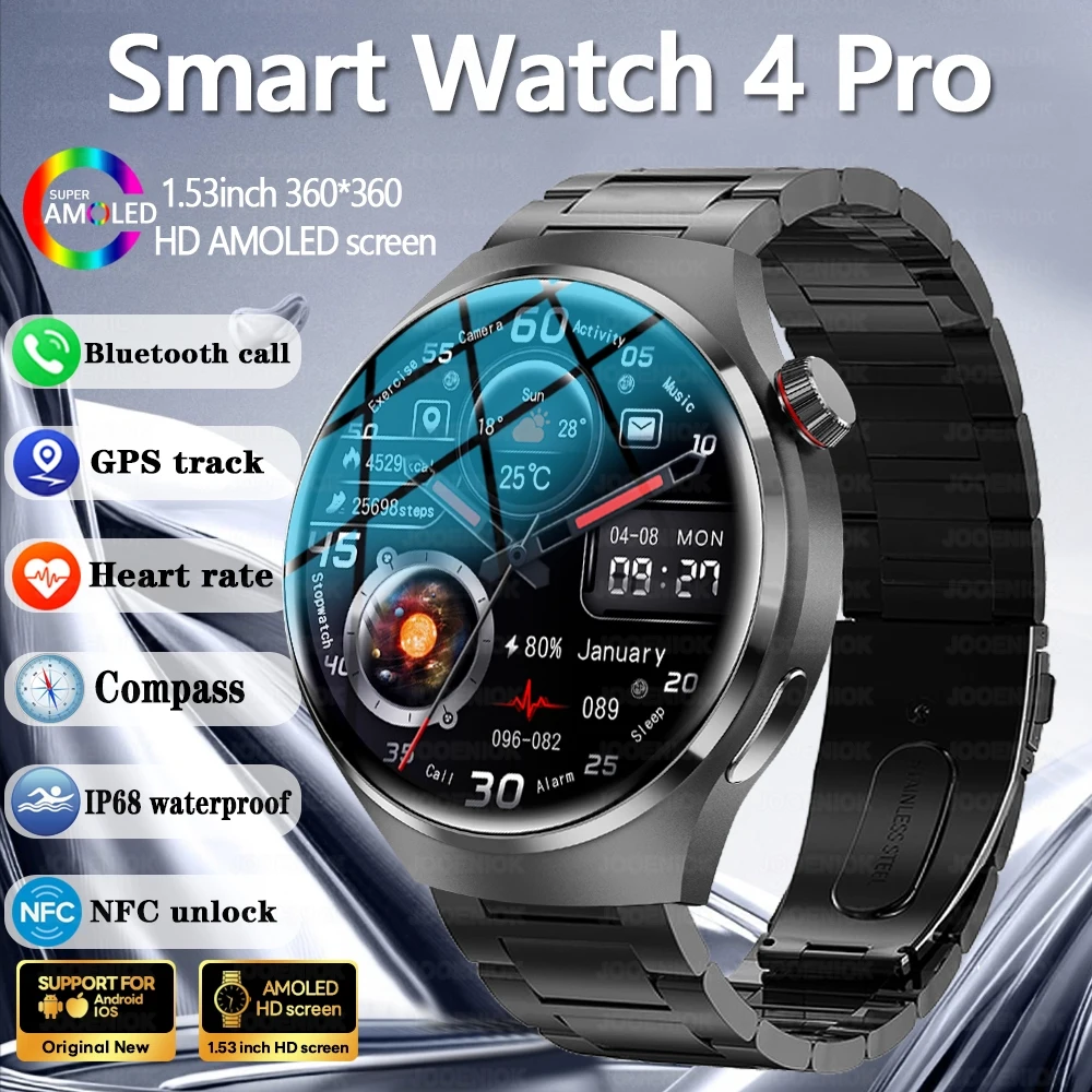 Watch 4 PRO Smart Watch Men Watch 4 AMOLED HD Screen Bluetooth Call GPS Trajectory NFC Heart Rate  SmartWatches 2025 New