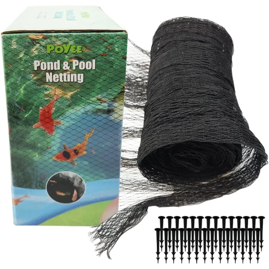 

30x30ft Pond Netting for Leaves Leaf Net Cover with Small Fine Mesh Protecting Koi Fish from Birds and Cats Stakes Included for