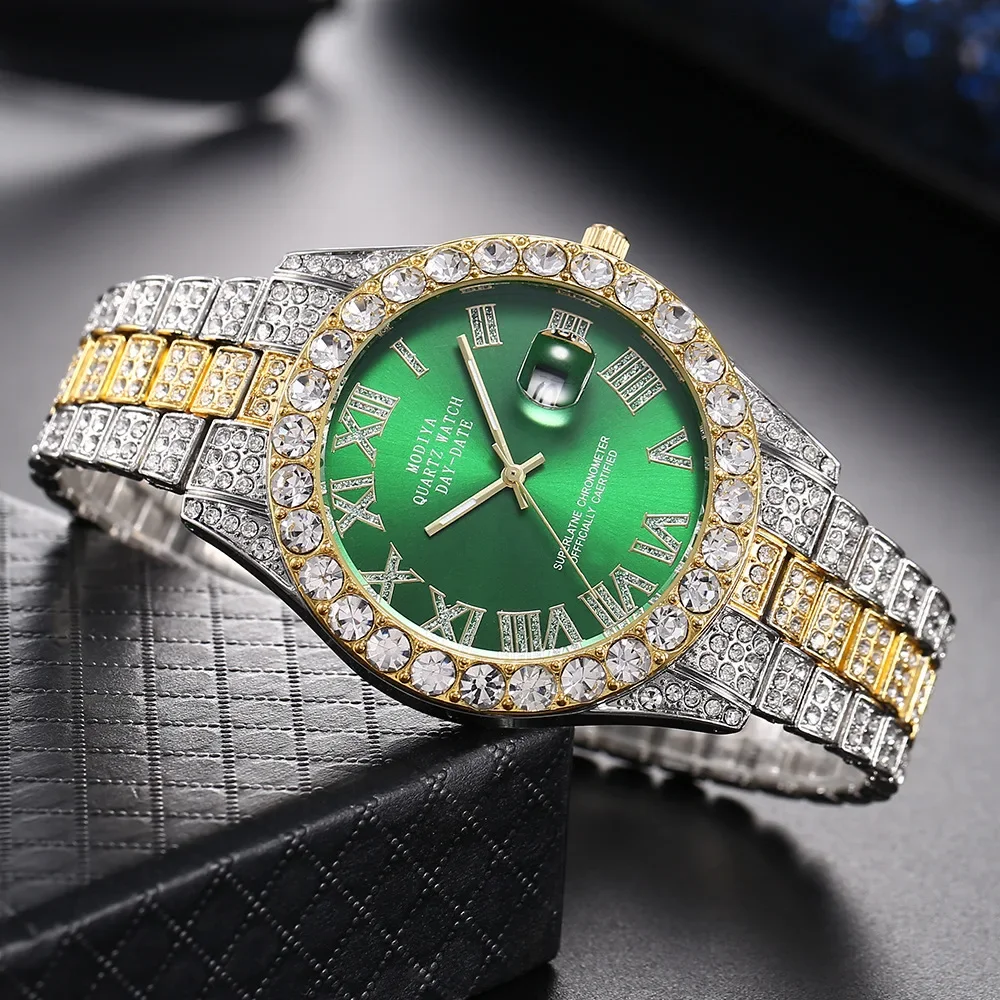 Homens Hip Hop Diamond Bling Quartz Watch, Relógios de cor dourada, Relógio Masculino de luxo, Presentes, Dropshipping