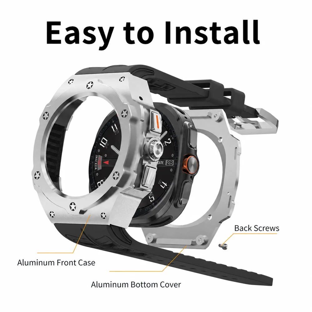 Luxury Metal Case Rubber Strap for Samsung Galaxy Watch Ultra 2 47mm Aluminous Alloy Cover for Galaxy Ultra 2026 47mm Mod Kit