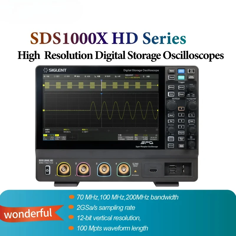 Resolution Digital Storage Oscilloscopes 12-bit Resolution Siglent SDS1072XHD/SDS1102XHD/SDS1104XHD/SDS1202XHD/SDS1204XHD High
