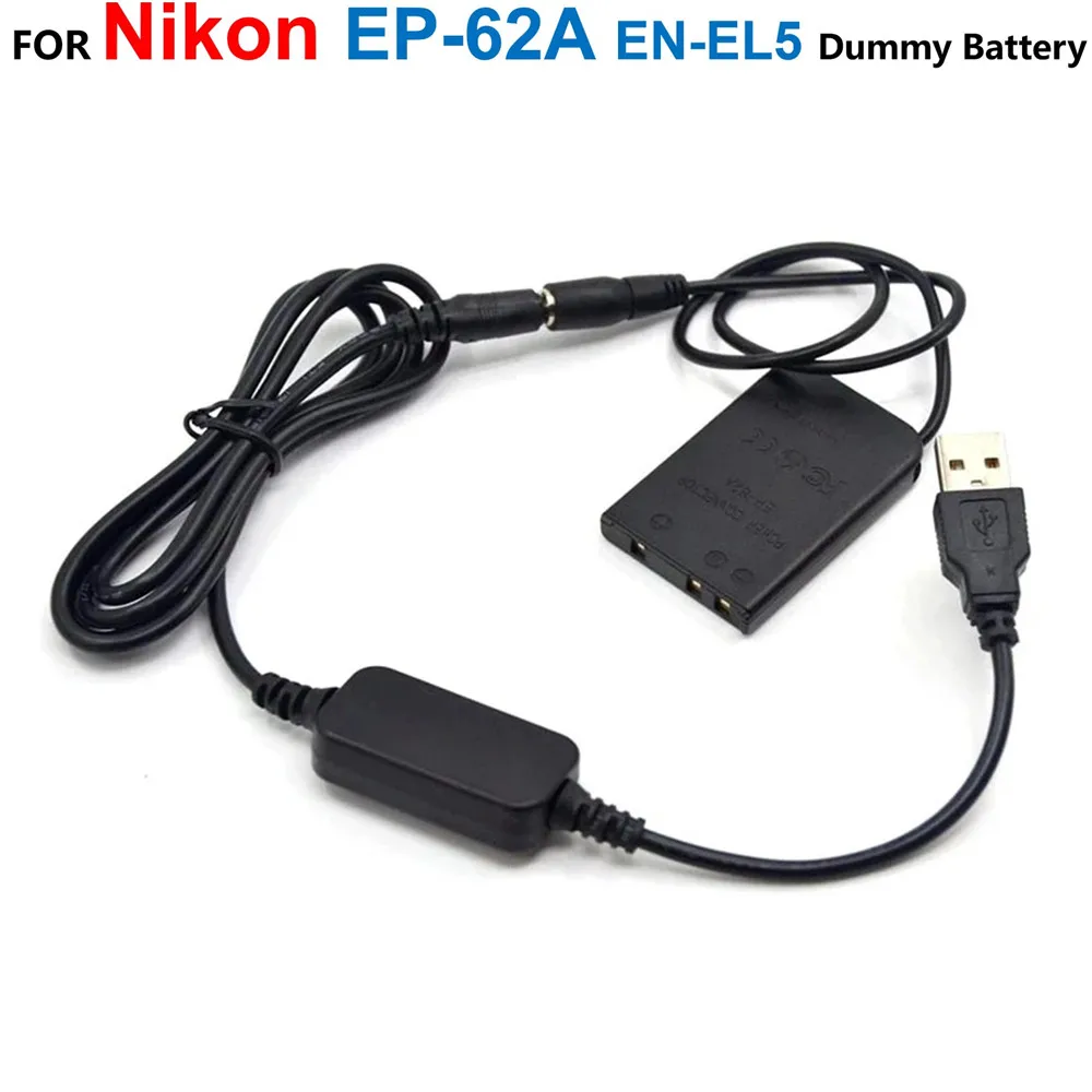 

EP-62A DC Coupler Adapter EN-EL5 Fake Battery+Power 5V USB Cable For Nikon Coolpix S10 P80 P90 P100 P500 P510 P5000 P5100 Camera