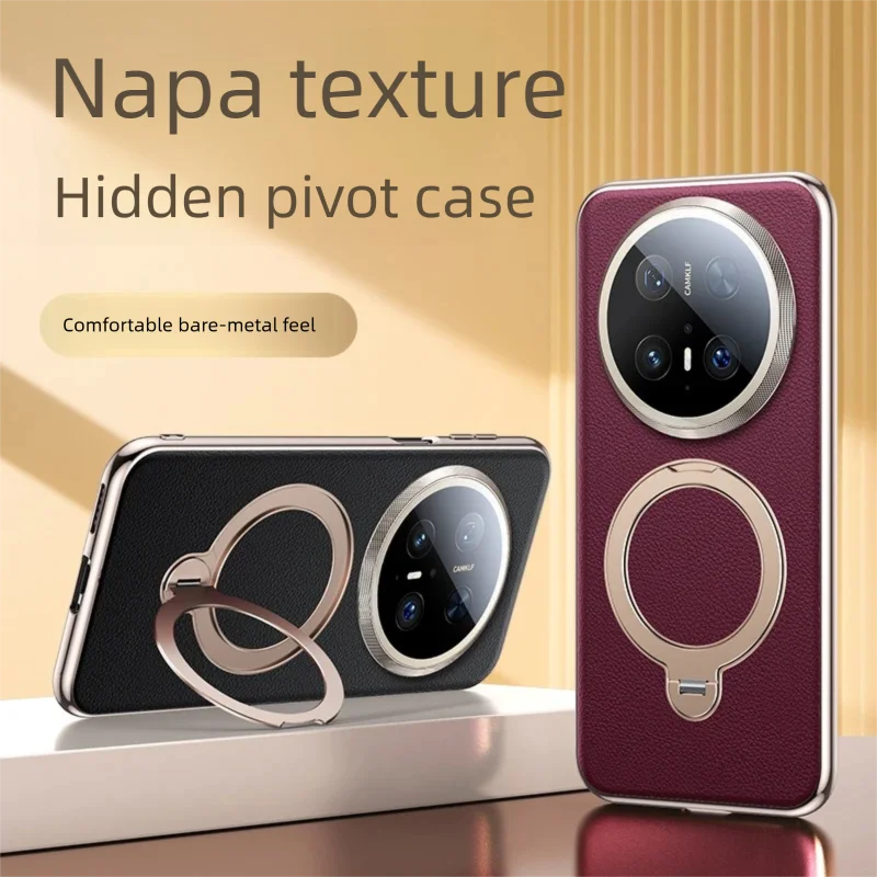 

Premium Magnetic Vegan Leather Stand Cover for Huawei Mate 60/70 Pro+ Case 360 Rotatable Metal Bracket Plating Frame Luxury